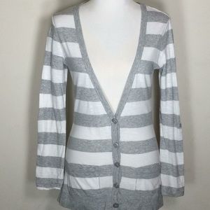 Gray/White Stripe Lightweight Long Sleeve Cardigan